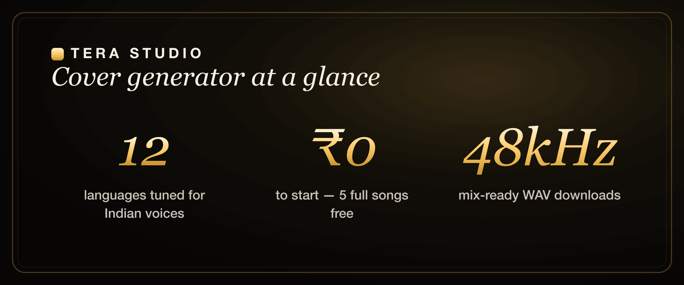 AI cover song generator comparison stats for Tera Studio across 12 Indian languages