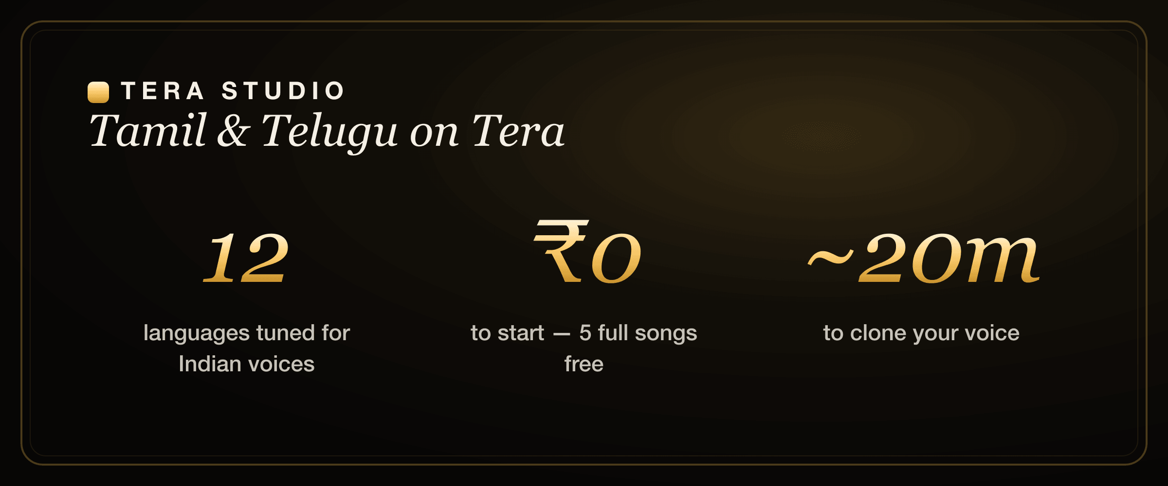 AI voice generator stats for Tamil and Telugu singing on Tera Studio