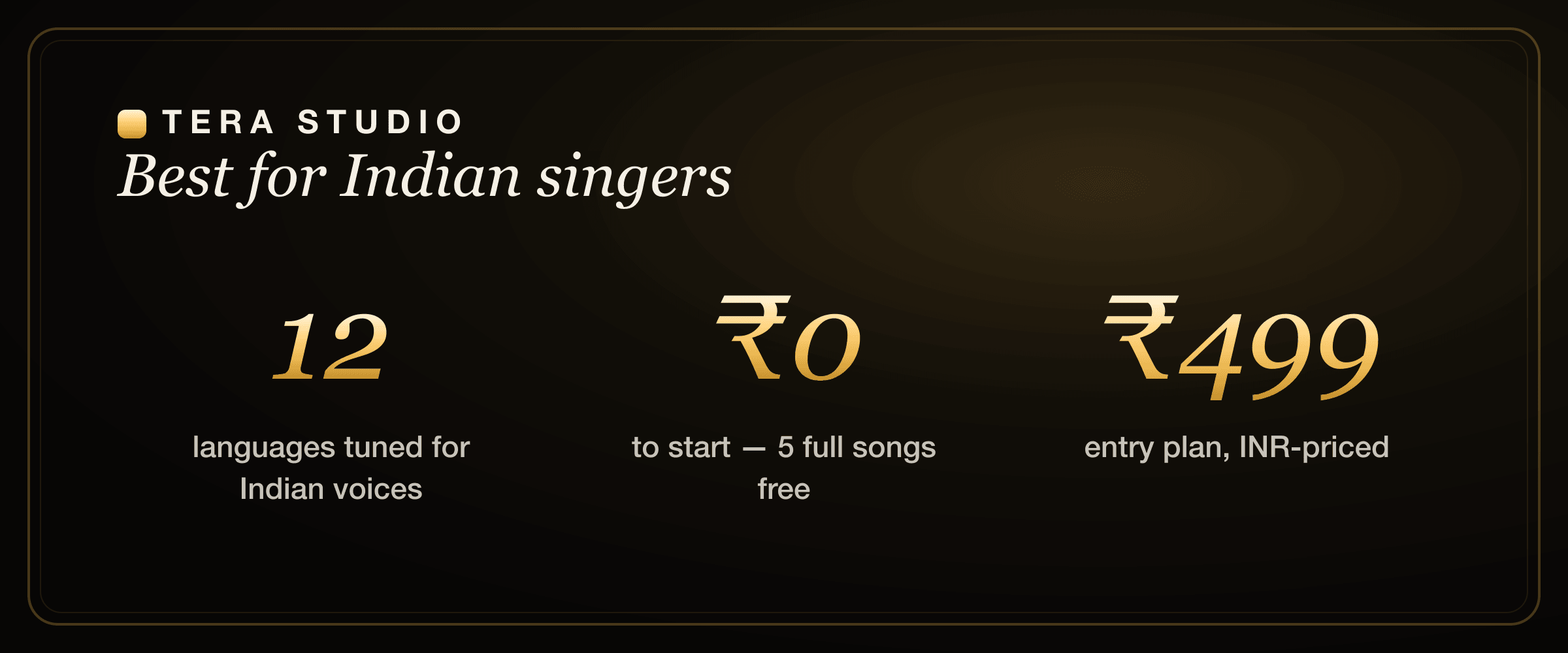Tera Studio AI singing app India stats: 12 Indian languages, free tier, INR pricing, 48 kHz downloads