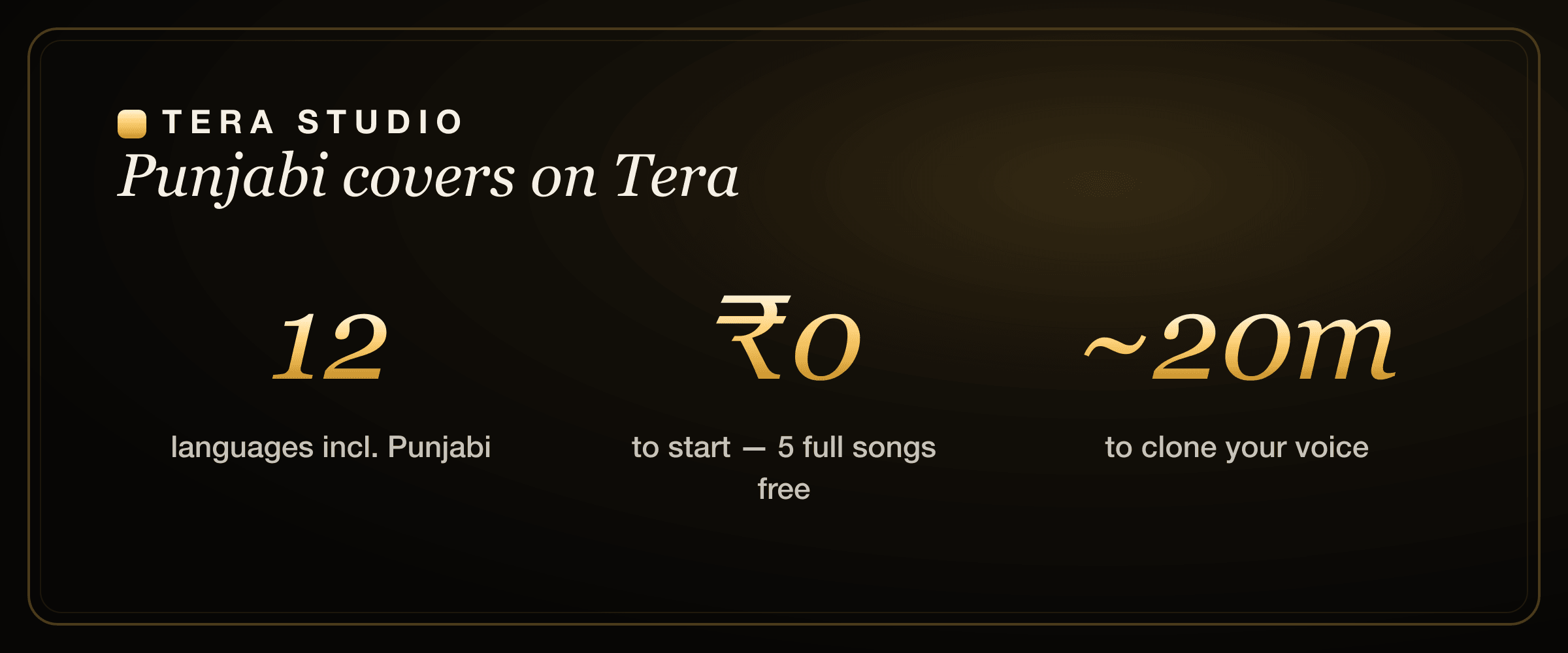 Punjabi AI cover song stats: 12 languages, 30-second voice clone, 5 free songs on Tera Studio